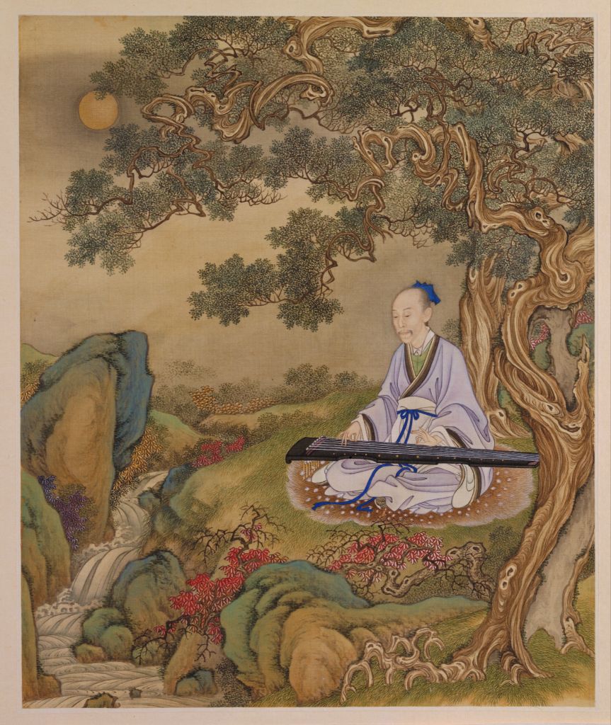 胤禛行乐图册•松涧鼓琴页